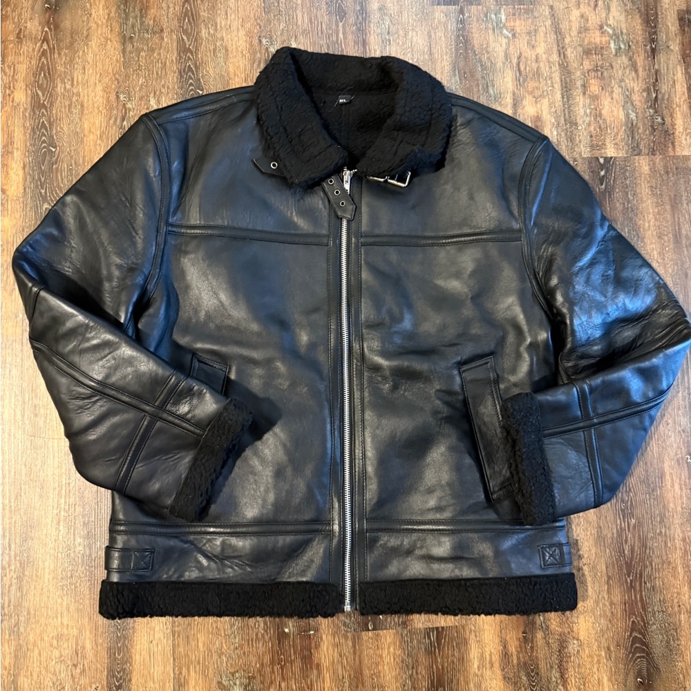 Black Hamdmade Shearling short fur jacket